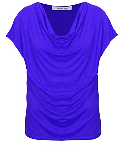 Van Der Rich ® - T-Shirt mit Wasserfallkragen Kurze Ärmel - Damen (Elektrisch, XXL) von Van Der Rich