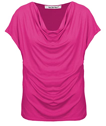 Van Der Rich ® - T-Shirt mit Wasserfallkragen Kurze Ärmel - Damen (Fuchsia, XL) von Van Der Rich