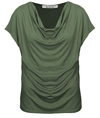 Van Der Rich ® - T-Shirt mit Wasserfallkragen Kurze Ärmel - Damen (Khaki, XXL) von Van Der Rich