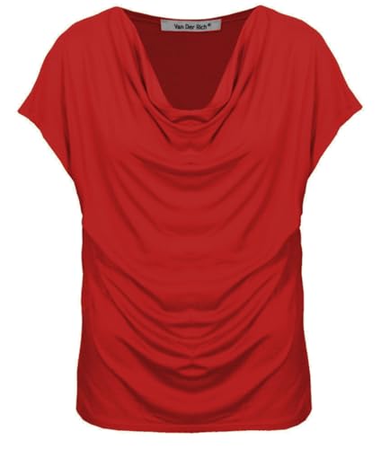 Van Der Rich ® - T-Shirt mit Wasserfallkragen Kurze Ärmel - Damen (Rot, XL) von Van Der Rich