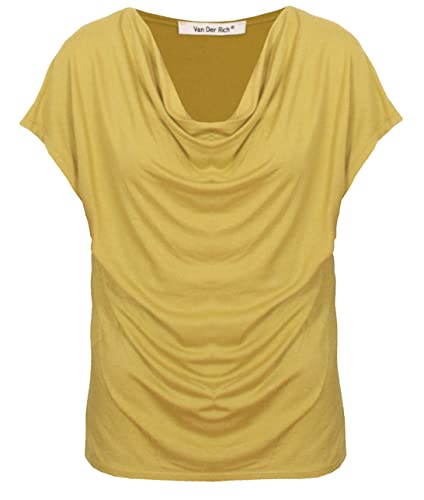 Van Der Rich ® - T-Shirt mit Wasserfallkragen Kurze Ärmel - Damen (Senf, L) von Van Der Rich