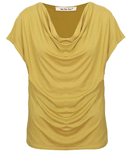Van Der Rich ® - T-Shirt mit Wasserfallkragen Kurze Ärmel - Damen (Senf, XL) von Van Der Rich