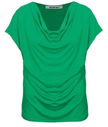 Van Der Rich ® - T-Shirt mit Wasserfallkragen Kurze Ärmel - Damen (Smaragdgrün, L) von Van Der Rich