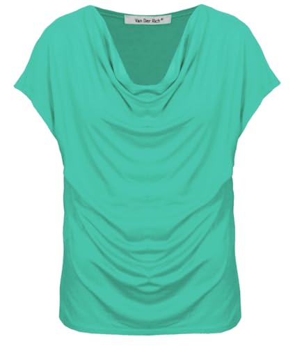 Van Der Rich ® - T-Shirt mit Wasserfallkragen Kurze Ärmel - Damen (Aqua, L) von Van Der Rich