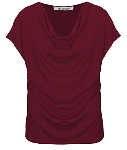 Van Der Rich ® - T-Shirt mit Wasserfallkragen Kurze Ärmel - Damen (Bordeaux, XL) von Van Der Rich