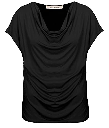 Van Der Rich ® - T-Shirt mit Wasserfallkragen Kurze Ärmel - Damen (Schwarz, L) von Van Der Rich