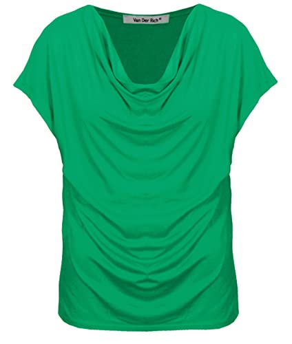 Van Der Rich ® - T-Shirt mit Wasserfallkragen Kurze Ärmel - Damen (Smaragdgrün, XXL) von Van Der Rich