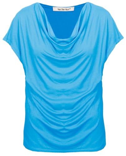 Van Der Rich ® - T-Shirt mit Wasserfallkragen Kurze Ärmel - Damen (Türkis, M) von Van Der Rich