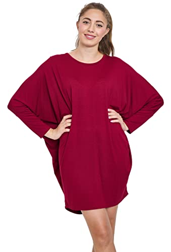 Van Der Rich ® - Tunika Kleid Langarm Oversize Einheitsgröße - Damen (Bordeaux, One Size) von Van Der Rich