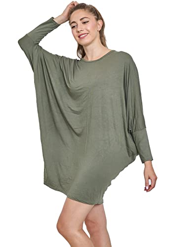 Van Der Rich ® - Tunika Kleid Langarm Oversize Einheitsgröße - Damen (Khaki, One Size) von Van Der Rich