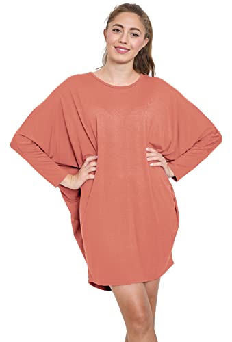 Van Der Rich ® - Tunika Kleid Langarm Oversize Einheitsgröße - Damen (Korallen, One Size) von Van Der Rich