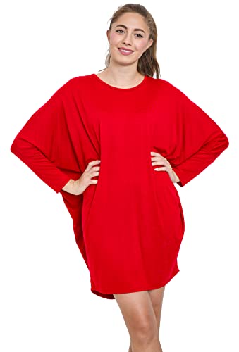 Van Der Rich ® - Tunika Kleid Langarm Oversize Einheitsgröße - Damen (Rot, One Size) von Van Der Rich