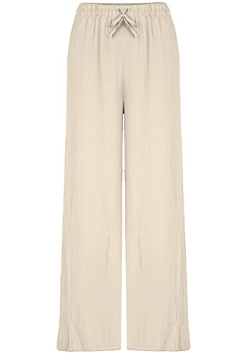 Van Der Rich ® - Weit Geschnittene Hose mit Elastischem Bund und Kordelzug in Unifarbe - Damen (Beige, One Size) von Van Der Rich