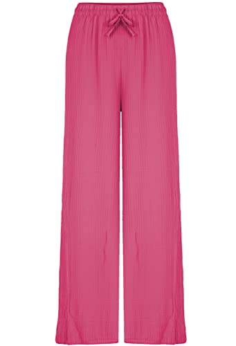 Van Der Rich ® - Weit Geschnittene Hose mit Elastischem Bund und Kordelzug in Unifarbe - Damen (Fuchsia, One Size) von Van Der Rich