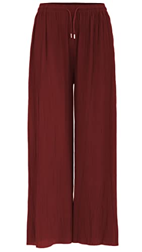 Van Der Rich ® - Weite Plissee Hose High Waist und Verstellbar Bänder - Damen (Bordeaux, One Size) von Van Der Rich