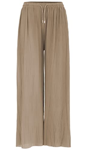 Van Der Rich ® - Weite Plissee Hose High Waist und Verstellbar Bänder - Damen (Braun, One Size) von Van Der Rich