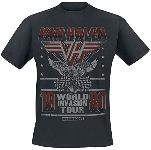 Van Halen World Invasion Tour 1980 Männer T-Shirt schwarz L 100% Baumwolle Band-Merch, Bands von Van Halen