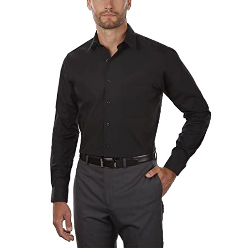 Van Heusen Herren, Normale Passform, Popeline, Einfarbig Klassisches Hemd, Schwarz, 17 Neck / 32-33 Sleeve von Van Heusen