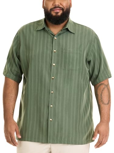 Van Heusen Herren Big and Tall Air Short Sleeve Poly Rayon Stripe Shirt Hemd mit Button-Down-Kragen, Grün-Deep Forest, 4XL Van Heusen Herren Big and Tall Air Short Sleeve Poly Rayon Stripe Shirt Hemd mit Button-Down-Kragen, Grün-Deep Forest, 4XL von Van Heusen