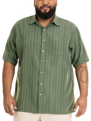 Van Heusen Herren Big and Tall Air Short Sleeve Poly Rayon Stripe Shirt Hemd mit Button-Down-Kragen, Grün-Deep Forest, 4XL von Van Heusen