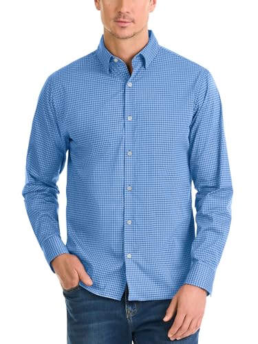 Van Heusen Herren Classic Fit Stain Shield Never Tuck Stretch Pattern Shirt Hemd mit Button-Down-Kragen, Bel Air Blue Check, Groß von Van Heusen