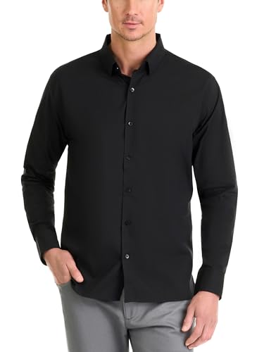 Van Heusen Herren Classic Fit Stain Shield Never Tuck Stretch Solid Shirt Hemd mit Button-Down-Kragen, Schwarz einfarbig, Mittel von Van Heusen