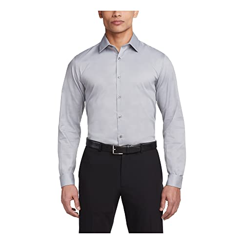 Van Heusen Herren Dress Shirt Slim Fit Flex Collar Stretch Solid Klassisches Hemd, Grau (Grey Mist), 42 cm Hals 86 cm-89 cm Ärmel von Van Heusen