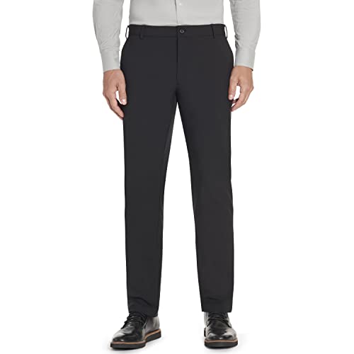 Van Heusen Herren Slim Fit Flex Flat Front Klassische Hose, schwarz, 33W / 34L von Van Heusen