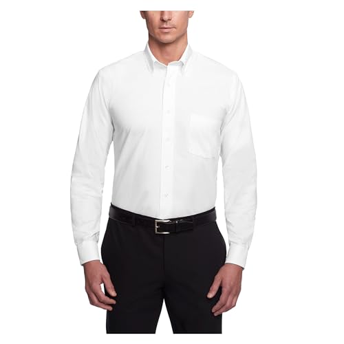 Van Heusen Herrenhemd, Normale Passform, Oxfordhemd, einfarbig, Weiss/opulenter Garten, 17.5"-18" Neck 34"-35" Sleeve von Van Heusen