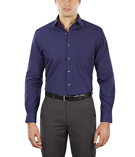 Van Heusen Herren Kleid Hemd tailliert Popeline Solid, Persisches Blau, 44 cm Hals 86 cm- 89 cm Ärmel von Van Heusen