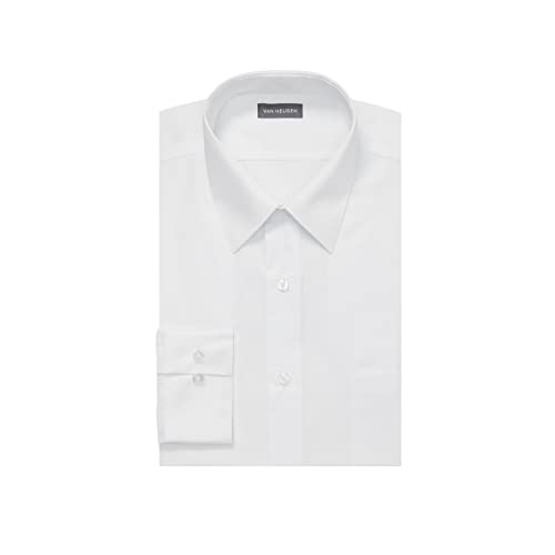 Van Heusen Herren Kleid Hemd tailliert Popeline Solid, Weiss/opulenter Garten, 18.5" Hals 36"-37" Ärmel von Van Heusen