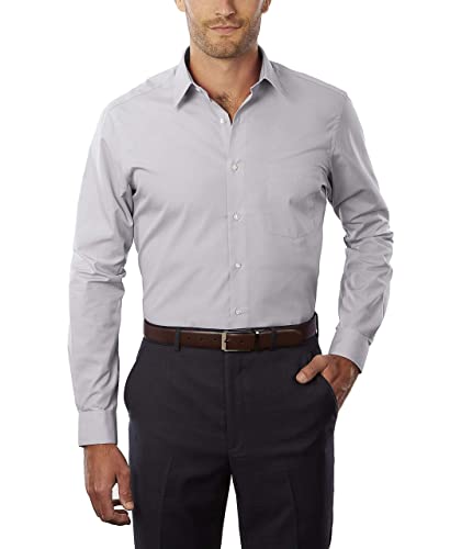 Van Heusen Herren Kleid Hemd tailliert Popeline Solid, hellgrau, 18.5" Hals 36"-37" Ärmel von Van Heusen