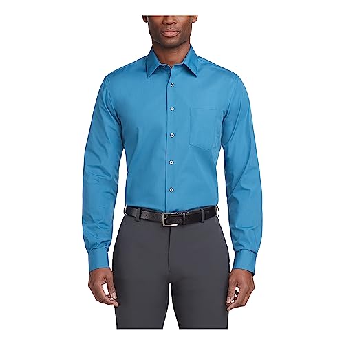 Van Heusen Herren Kleid Shirt Regular Fit Popeline Solid Klassisches Hemd, Blau (Deep Sea), 41 cm Hals 91 cm-94 cm Ärmel von Van Heusen