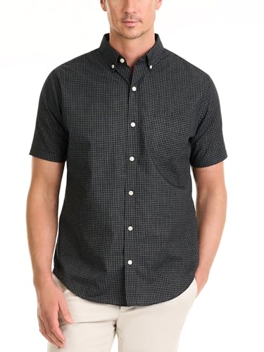 Van Heusen Herren Knitterfreies kurzen Ärmeln Hemd mit Button-Down-Kragen, Schwarzer Minicheck, Klein von Van Heusen