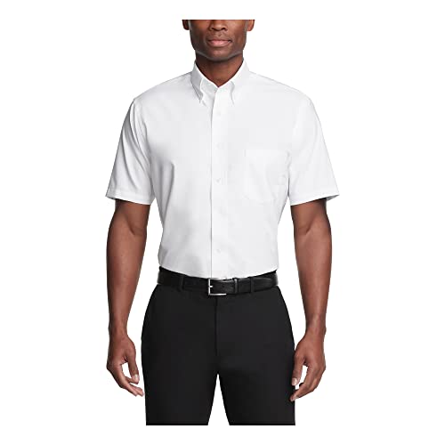 Van Heusen Herren Kurzärmliges Oxford Klassisches Hemd, Weiß, 20.5"-21" Neck von Van Heusen