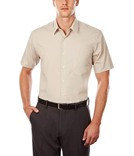 Van Heusen Herren Kurzarm, Normale Passform, Popeline, einfarbig Klassisches Hemd, Stone, XXL (Neck 47 cm) von Van Heusen