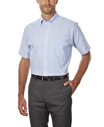 Van Heusen Herren Kurzarm Kleid Hemd Regular Fit Oxford Solid, blau, Groß von Van Heusen