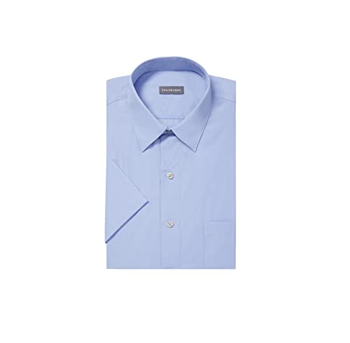 Van Heusen Herren Kurzarm Hemd Regular Fit Popeline Solid, Cameo Blau, 44 cm Hals von Van Heusen