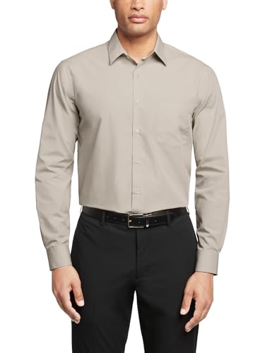 Van Heusen Herren, Normale Passform, Popeline, Einfarbig Klassisches Hemd, Stone, 17.5 Neck / 32-33 Sleeve von Van Heusen