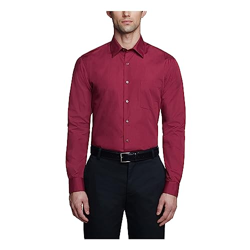 Van Heusen Herren Poplin Fitted Solid Point Collar Dress Shirt Smokinghemd, Magenta, 18.5" Hals 36"-37" Ärmel von Van Heusen