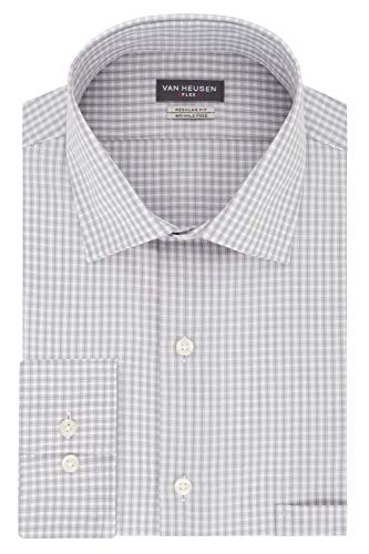 Van Heusen Herren Regular Fit Flex Kragen Karo Klassisches Hemd, Grau/Perle, 42 cm Hals 91 cm-94 cm Ärmel von Van Heusen