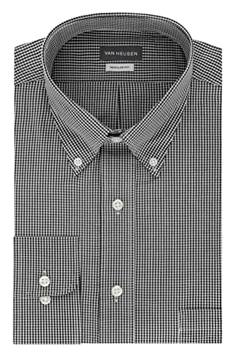 Van Heusen Herren Regular Fit Gingham Button-down-Kragen Kleid Klassisches Hemd, schwarz, Groß von Van Heusen