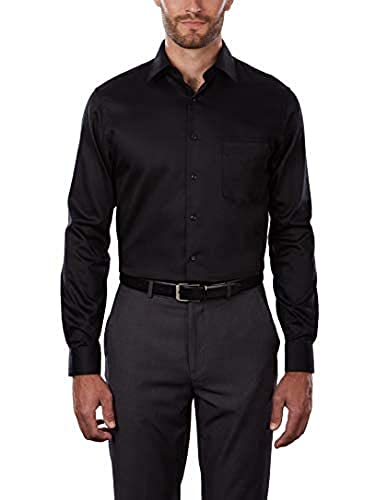 Van Heusen Herren, Normale Passform, Lux-Satin, Stretch, Einfarbig Klassisches Hemd, Schwarz, XL von Van Heusen