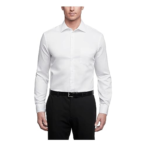 Van Heusen Herren Regular Fit Lux Satin Stretch Solid Klassisches Hemd, Weiß, 42 cm Hals 91 cm-94 cm Ärmel von Van Heusen