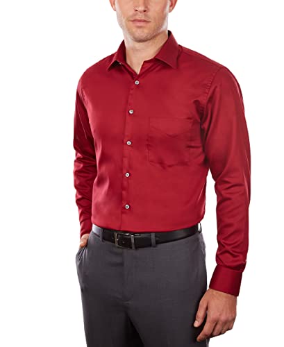 Van Heusen Herren Regular Fit Lux Satin Stretch Solid Klassisches Hemd, rot, 18" Hals 32"-33" Ärmel von Van Heusen