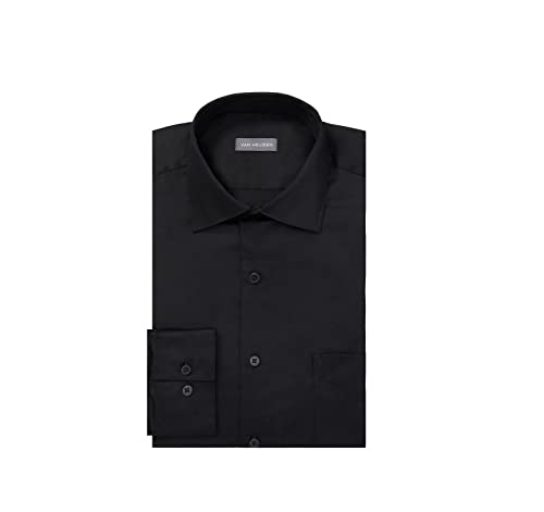 Van Heusen Herren Regular Fit Lux Satin Stretch Solid Klassisches Hemd, schwarz, 34/35L cm Ärmel von Van Heusen