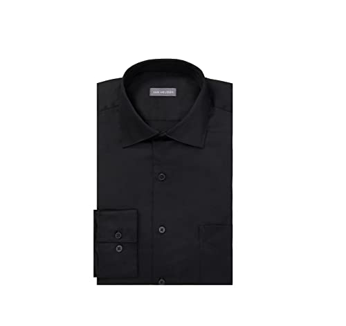 Van Heusen Herren Regular Fit Lux Satin Stretch Solid Klassisches Hemd, schwarz, 44 cm Hals 81 cm-84 cm Ärmel von Van Heusen