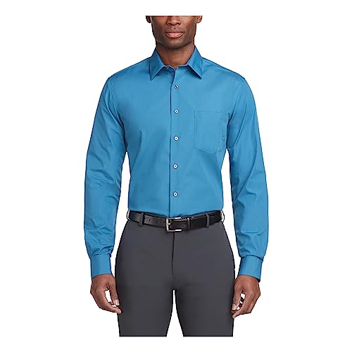 Van Heusen Herren Regular Fit Popeline Solid Klassisches Hemd, Blau (Deep Sea), 44 cm Hals 86 cm-89 cm Ärmel von Van Heusen