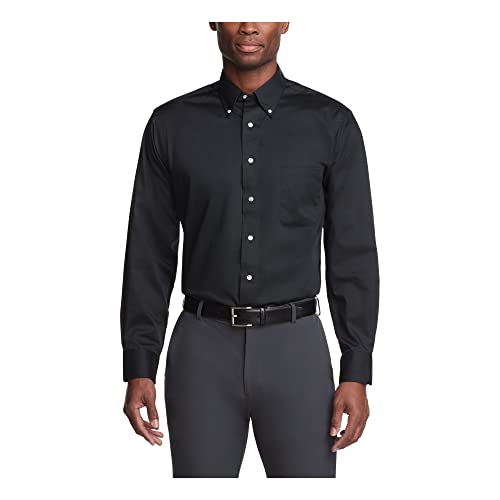 Van Heusen Herren Regular Fit Twill Solid Button Down Kragen Kleid Hemd, schwarz, Groß von Van Heusen