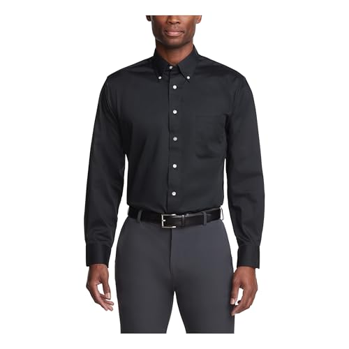 Van Heusen Herren Normale Passform, Twill, Einfarbiger Button-down-Kragen Klassisches Hemd, schwarz, Groß von Van Heusen